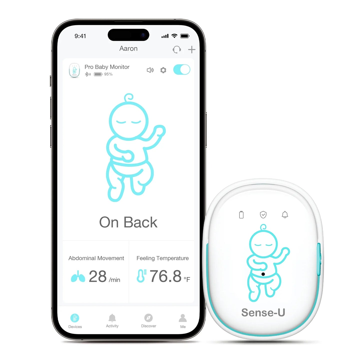 Pro Baby Movement Monitor with Arousal Vibration, Movement/Rollover/Overheating Alerts, Audible & App Notifications, Easy Clip-On Design, Smart Sleep Monitor