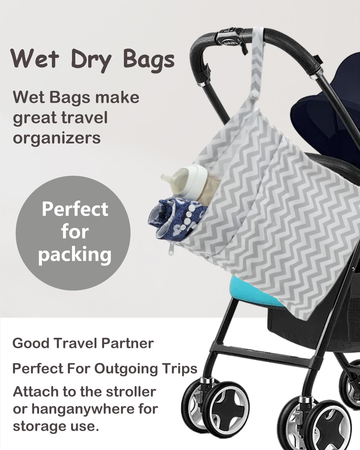 2Pcs Cloth Diaper Wet Dry Bags Waterproof Reusable with Two Zippered Pockets Travel Beach Pool Daycare Soiled Baby Items Yoga Gym Bag for Swimsuits or Wet Clothes L2933