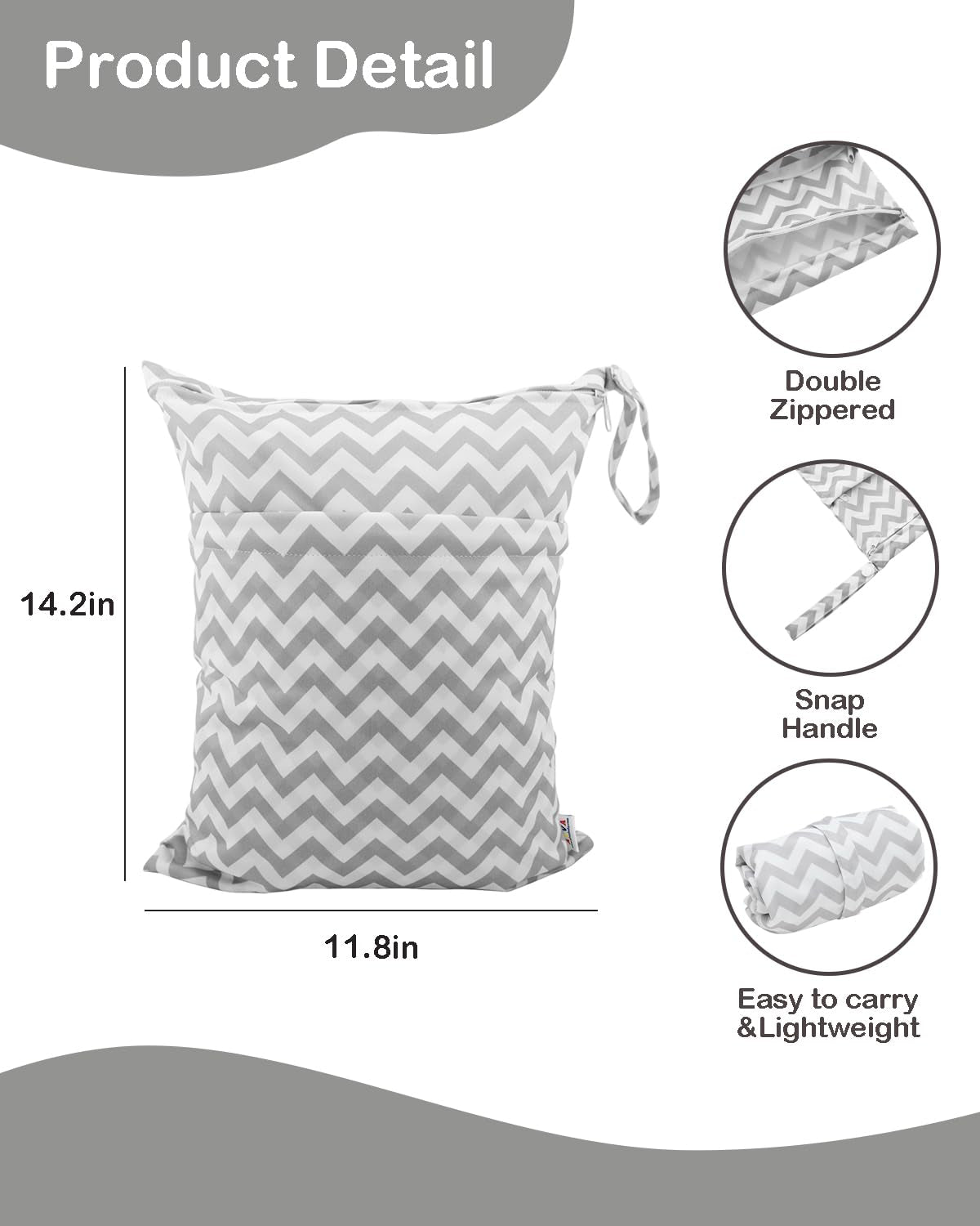 2Pcs Cloth Diaper Wet Dry Bags Waterproof Reusable with Two Zippered Pockets Travel Beach Pool Daycare Soiled Baby Items Yoga Gym Bag for Swimsuits or Wet Clothes L2933