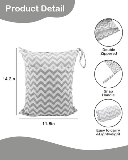 2Pcs Cloth Diaper Wet Dry Bags Waterproof Reusable with Two Zippered Pockets Travel Beach Pool Daycare Soiled Baby Items Yoga Gym Bag for Swimsuits or Wet Clothes L2933