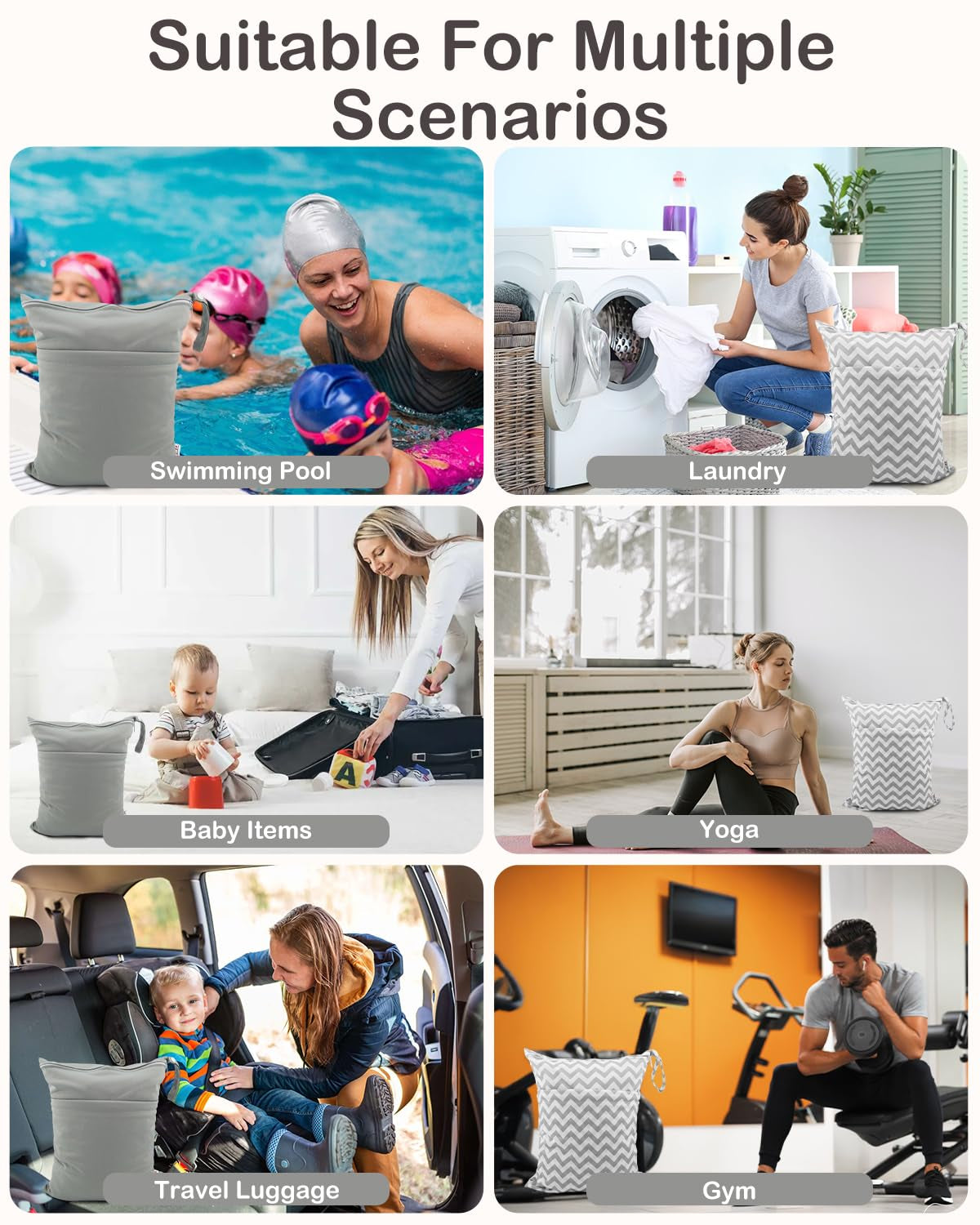 2Pcs Cloth Diaper Wet Dry Bags Waterproof Reusable with Two Zippered Pockets Travel Beach Pool Daycare Soiled Baby Items Yoga Gym Bag for Swimsuits or Wet Clothes L2933