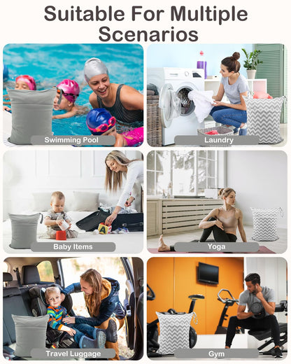 2Pcs Cloth Diaper Wet Dry Bags Waterproof Reusable with Two Zippered Pockets Travel Beach Pool Daycare Soiled Baby Items Yoga Gym Bag for Swimsuits or Wet Clothes L2933