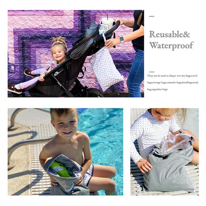 2Pcs Cloth Diaper Wet Dry Bags Waterproof Reusable with Two Zippered Pockets Travel Beach Pool Daycare Soiled Baby Items Yoga Gym Bag for Swimsuits or Wet Clothes L2933