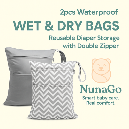 2pcs Waterproof Wet & Dry Bags – Reusable Diaper Storage with Double Zipper