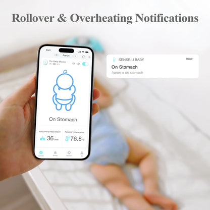 Pro Baby Movement Monitor with Arousal Vibration, Movement/Rollover/Overheating Alerts, Audible & App Notifications, Easy Clip-On Design, Smart Sleep Monitor
