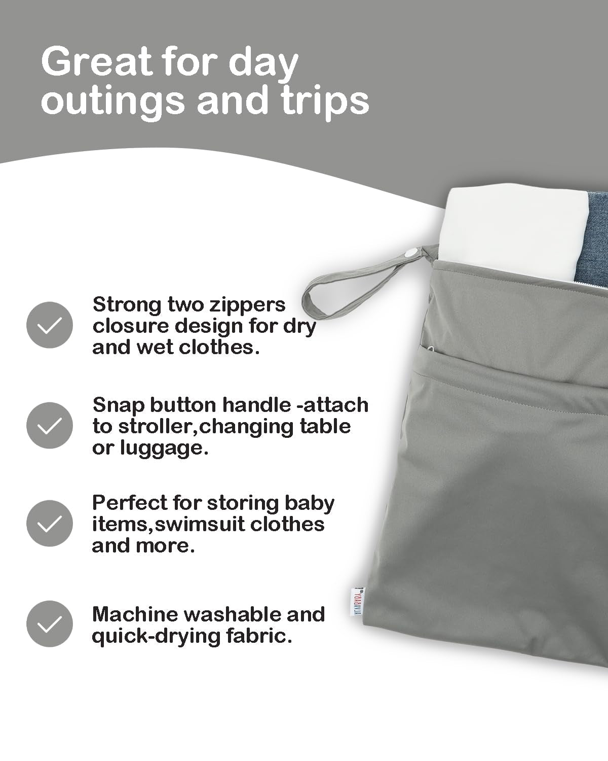 2Pcs Cloth Diaper Wet Dry Bags Waterproof Reusable with Two Zippered Pockets Travel Beach Pool Daycare Soiled Baby Items Yoga Gym Bag for Swimsuits or Wet Clothes L2933