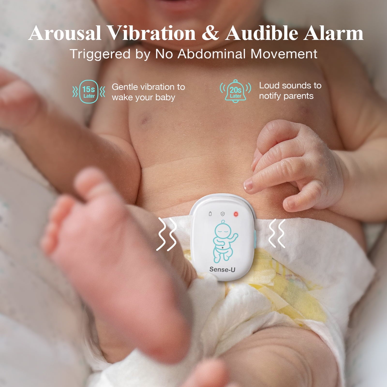 Pro Baby Movement Monitor with Arousal Vibration, Movement/Rollover/Overheating Alerts, Audible & App Notifications, Easy Clip-On Design, Smart Sleep Monitor